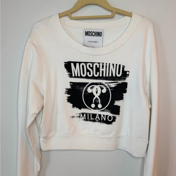 White Moschino Couture Cropped Sweater – Size 10 - Picture 3 of 12